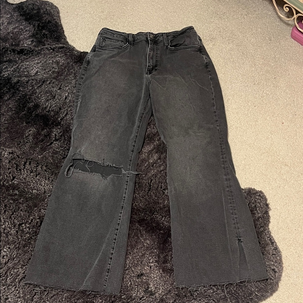 Forever 21 Black Distressed Flare Jeans